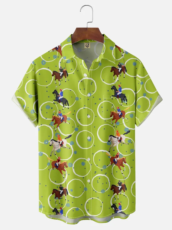 Moisture-wicking Kentucky Derby Horse Racing Chest Pocket Casual Shirt