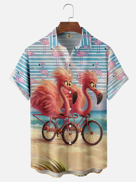 Moisture-wicking Flamingo Chest Pocket Hawaiian Shirt
