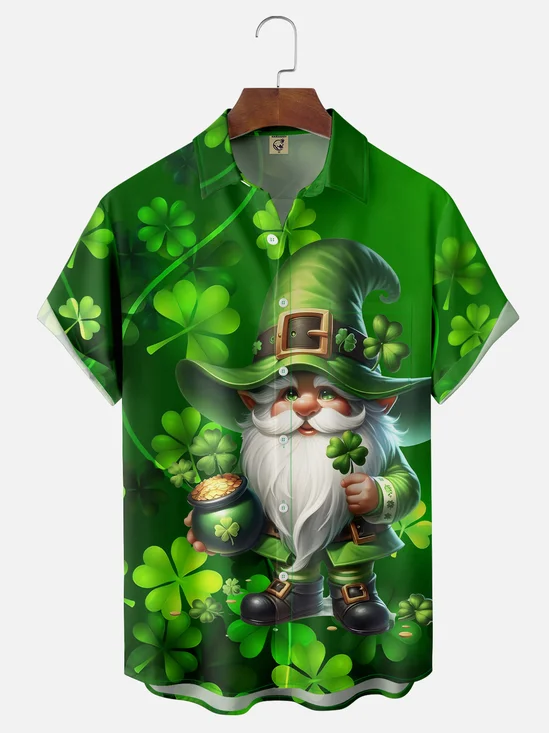 Moisture-wicking St. Patrick's Day Gnome Shamrock Chest Pocket Casual Shirt