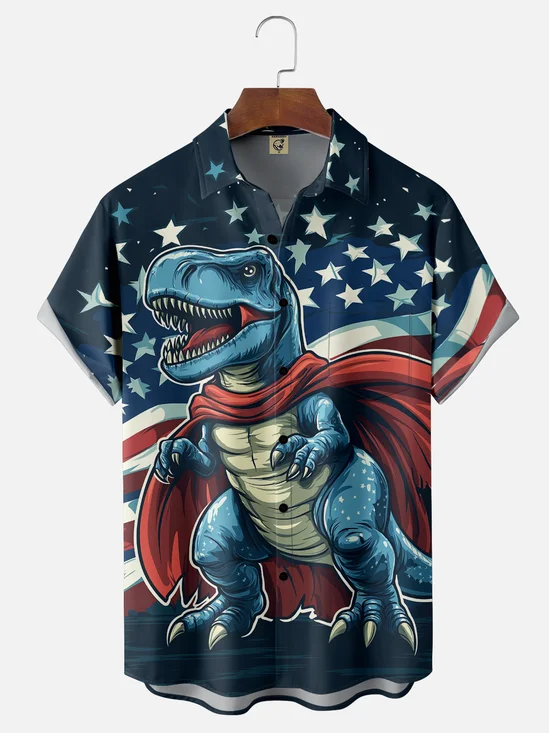 Moisture-wicking Super Dinosaur Chest Pocket Casual Shirt