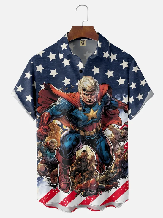 Moisture-wicking Superman Trump Make America Great Again Chest Pocket Casual Shirt