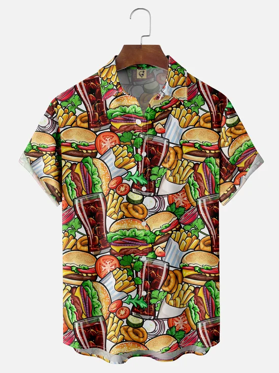 Moisture Wicking Fun Burger Fries Hawaiian Shirt