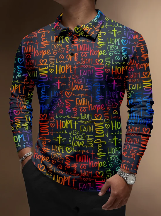 Moisture Wicking Easter Cross Love Sheep Gradient Color Text Golf Polo