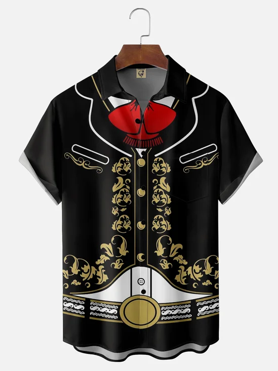 Moisture-wicking Cinco de Mayo Day of the Dead Mexican Ethnic Chest Pocket Casual Shirt