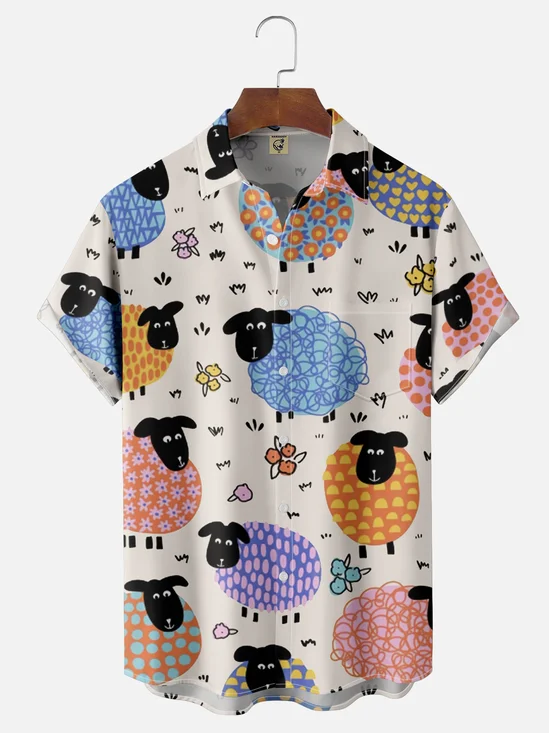 Moisture-wicking Valais Blacknose Sheep Chest Pocket Floral Shirt
