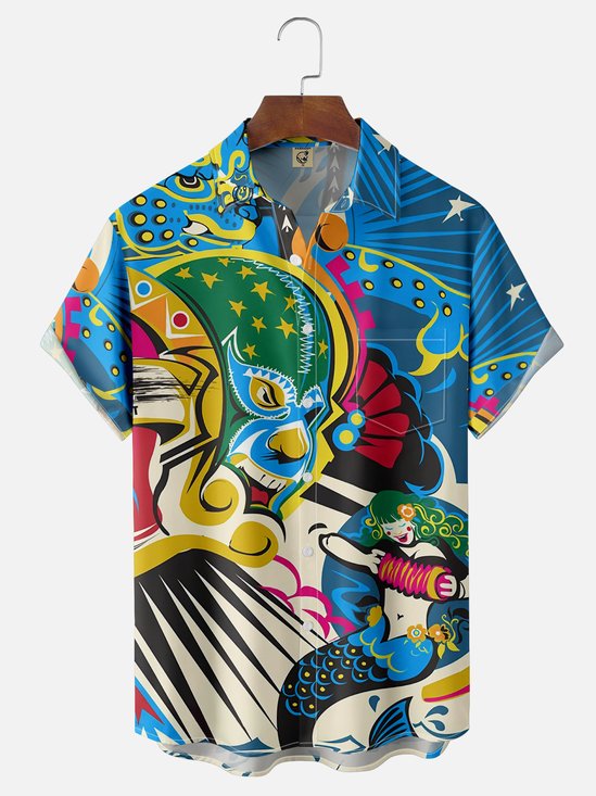 Moisture-wicking Mexican Wrestling Lucha Libre Chest Pocket Casual Shirt