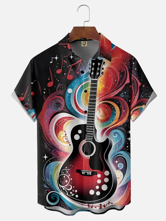 Moisture-wicking Music Guitar Chest Pocket Casual Shirt