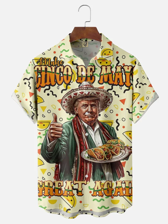 Moisture-wicking Funny Trump TACO Art Painting Chest Pocket Casual Shirt