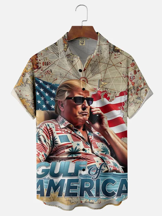 Moisture-wicking Trump Fun Art Great American Bay Chest Pocket Casual Shirt