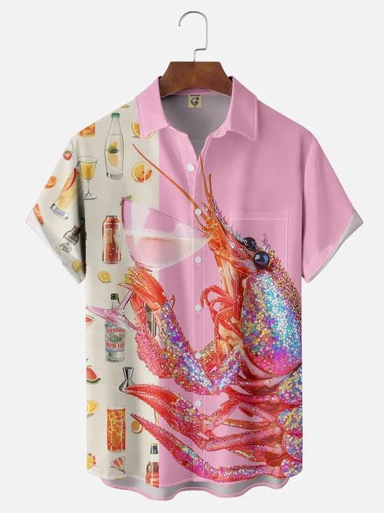 Moisture-wicking Cocktail Lobster Dream Avant-garde Chest Pocket Bowling Shirt