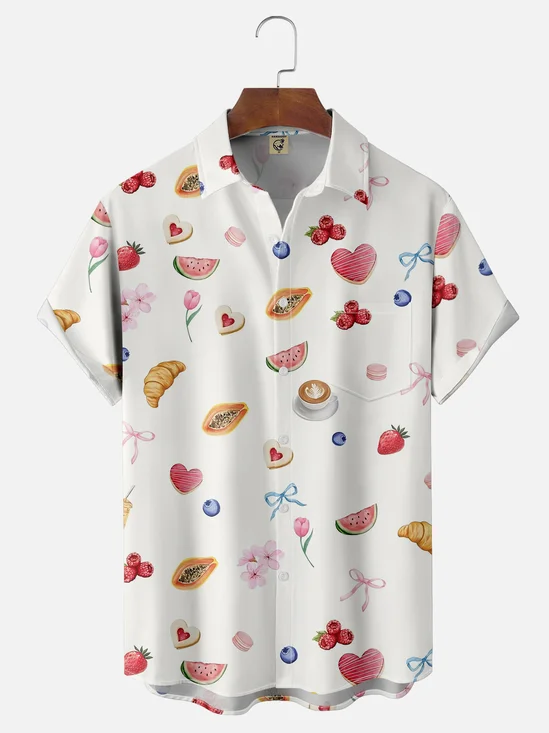 Moisture-wicking Fun Fruit Printed Avant-garde Chest Pocket Casual Shirt