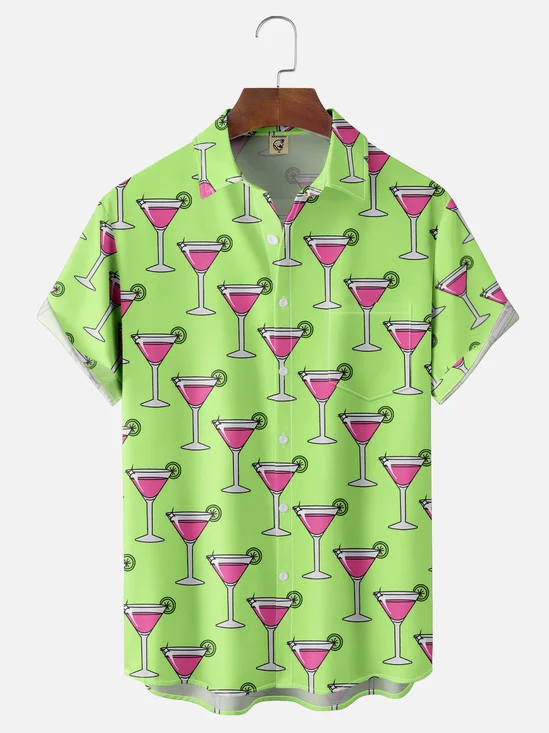 Moisture-wicking Funky Cocktail Chest Pocket Hawaiian Shirt