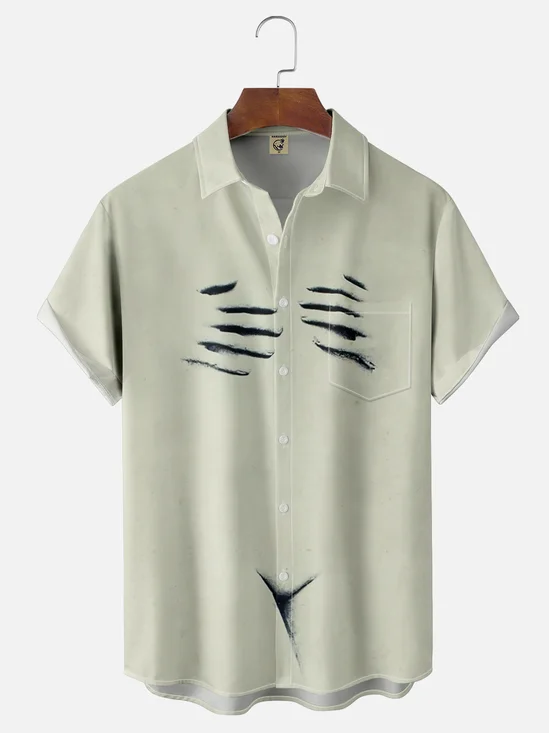 Moisture-wicking Avant-garde Art Body Abstract Print Chest Pocket Casual Shirt