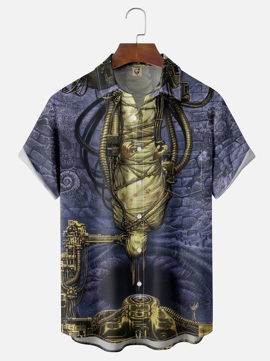 Moisture-wicking Artist Zombie Horror Illustration Purple Chest Pocket Casual Shirt