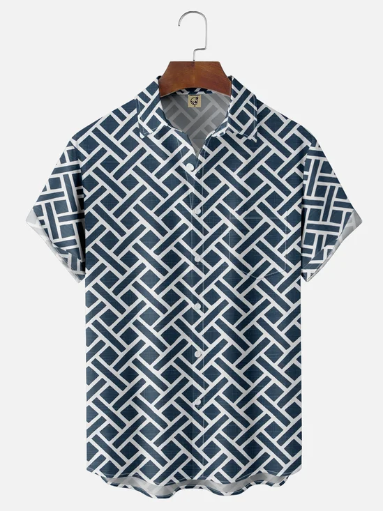Moisture-wicking Geomatric Chest Pocket Casual Shirt
