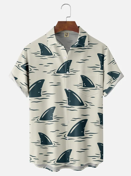 Moisture-wicking Sharks Chest Pocket Hawaiian Shirt
