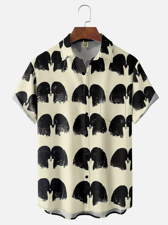 Moisture-wicking Avant-garde Art Human "Pigeon" Print Chest Pocket Casual Shirt