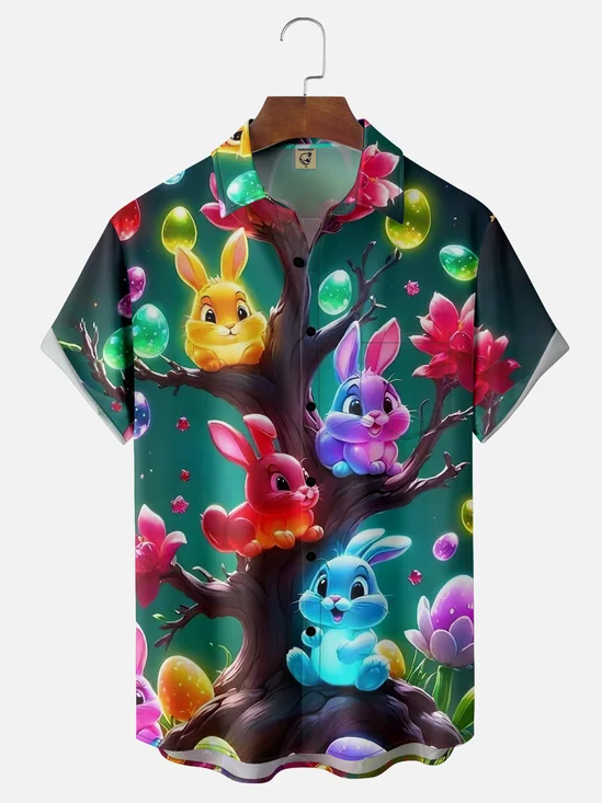 Moisture-wicking Happy Easter Dream Bunny Egg Fun Chest Pocket Casual Shirt
