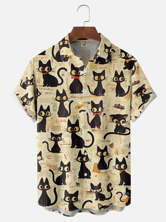 Moisture-wicking Black Cats Chest Pocket Casual Shirt