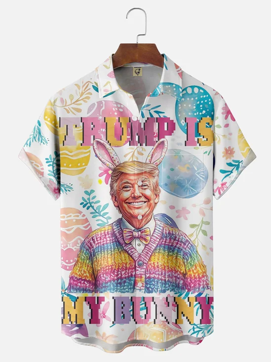 Moisture-wicking Easter Trump Fun Print Chest Pocket Casual Shirt