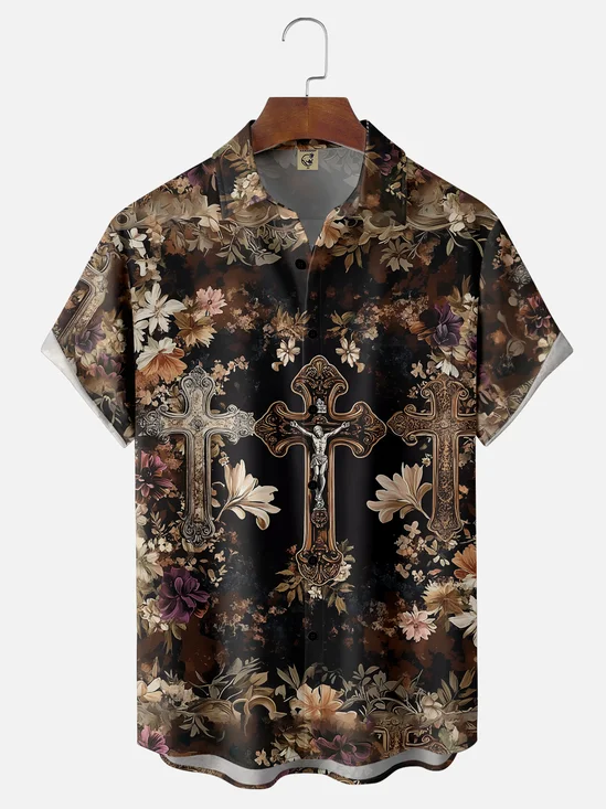 Moisture-wicking Easter Christian Jesus Cross Chest Pocket Casual Shirt