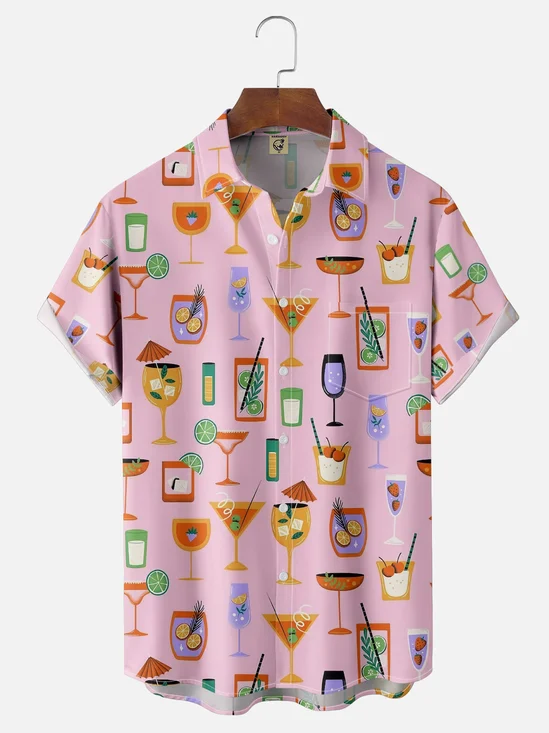 Moisture-wicking Funky Cocktail Chest Pocket Hawaiian Shirt