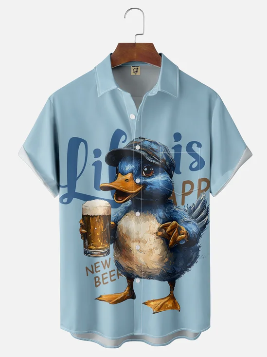 Moisture-wicking Duck Beer Chest Pocket Casual Shirt