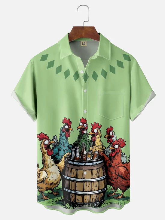 Moisture-wicking Rooster Chest Pocket Hawaiian Shirt