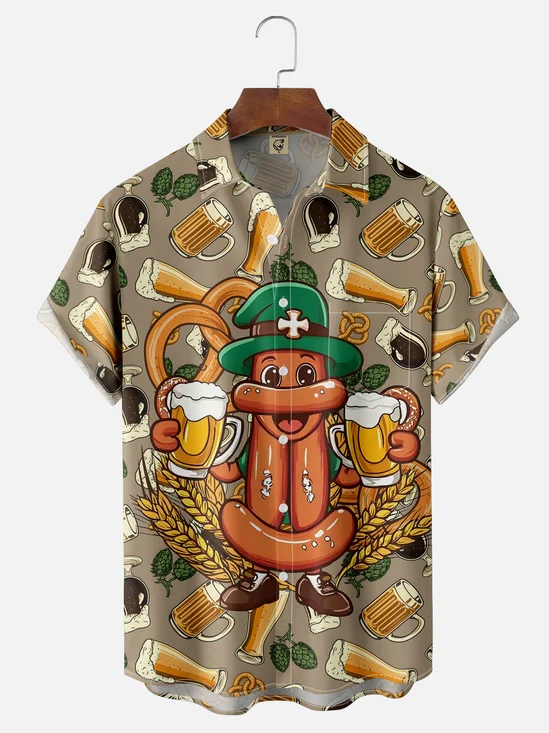 Moisture-wicking Hot Dog Sausage Beer Chest Pocket Hawaiian Shirt