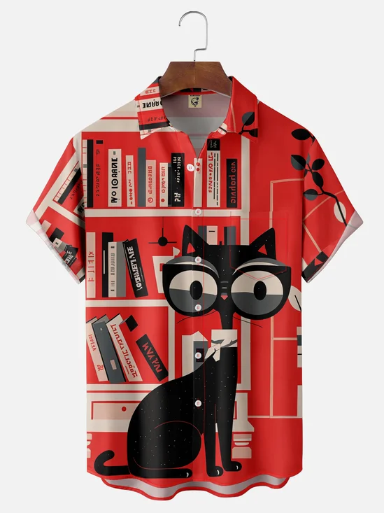 Moisture-wicking Cat Chest Pocket Casual Shirt