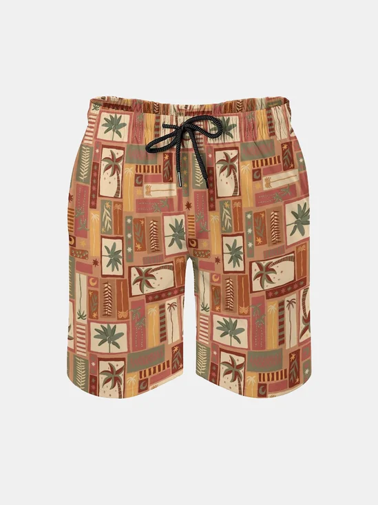 Men's Swim Trunks Hawaiian Tropical Palm Tree Beach Shorts with Pockets