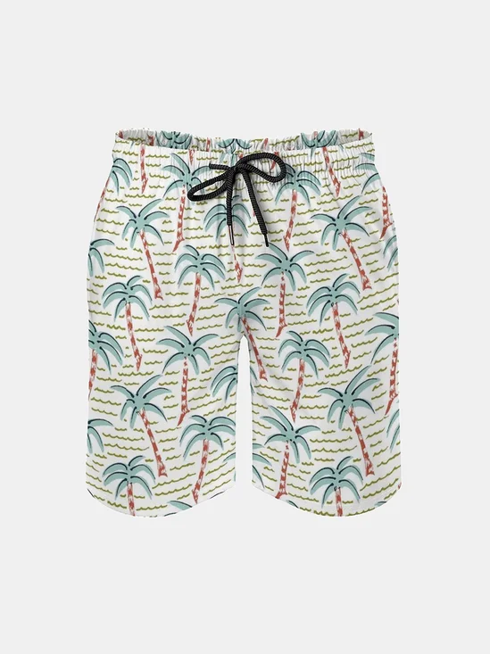 Men's Swim Trunks Hawaiian Tropical Palm Tree Beach Shorts with Pockets