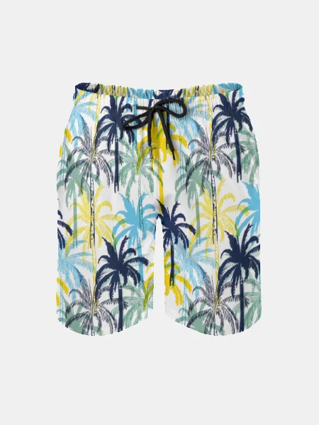 Men's Swim Trunks Hawaiian Tropical Palm Tree Beach Shorts with Pockets