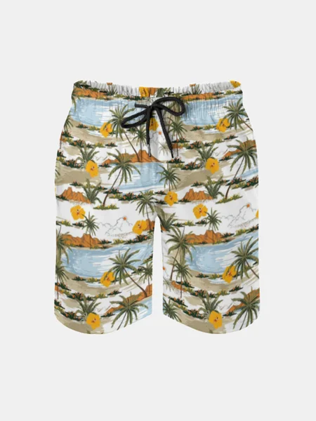 Men's Swim Trunks Hawaiian Tropical Floral Beach Shorts with Pockets