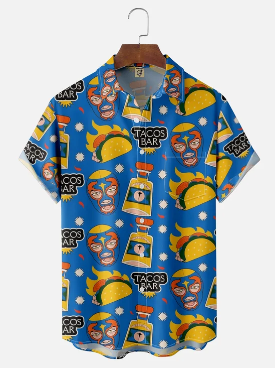 Moisture Wicking Taco Burrito Wrestling Mask Chest Pocket Hawaiian Shirt