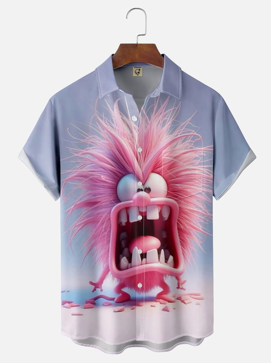 Moisture Wicking Abstract Fun Bug Chest Pocket Hawaiian Shirt