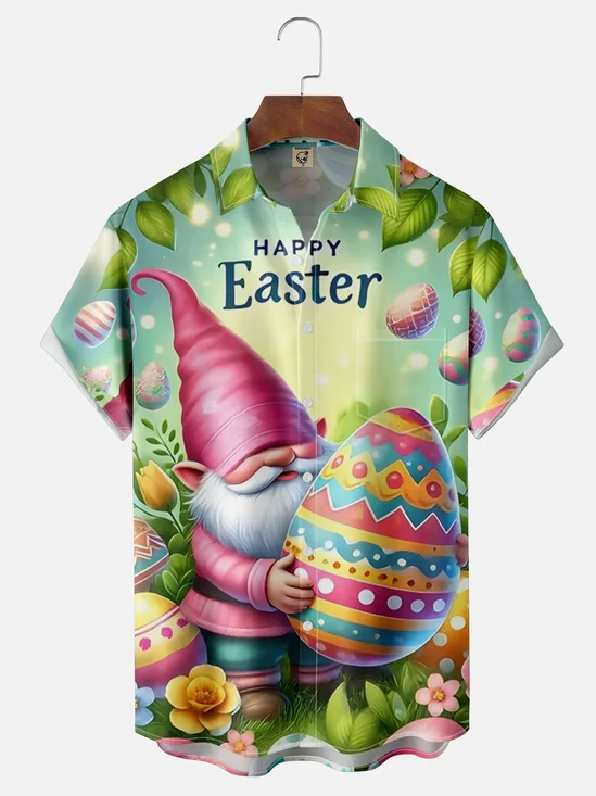 Moisture Wicking Easter Gnome Egg Chest Pocket Hawaiian Shirt
