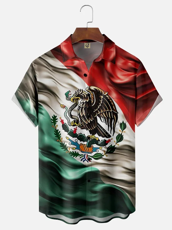 Moisture-wicking Cinco de Mayo Mexican Flag Art Chest Pocket Casual Shirt