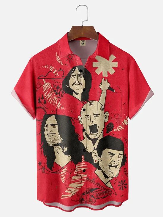 Moisture-wicking Avant-garde Chili Peppers Art Red Illustration Band Chest Pocket Casual Shirt