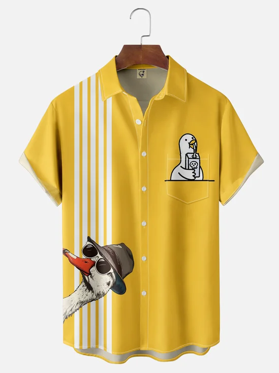 Moisture-wicking Duck Funny Art Illustration Yellow Chest Pocket Bowling Shirt