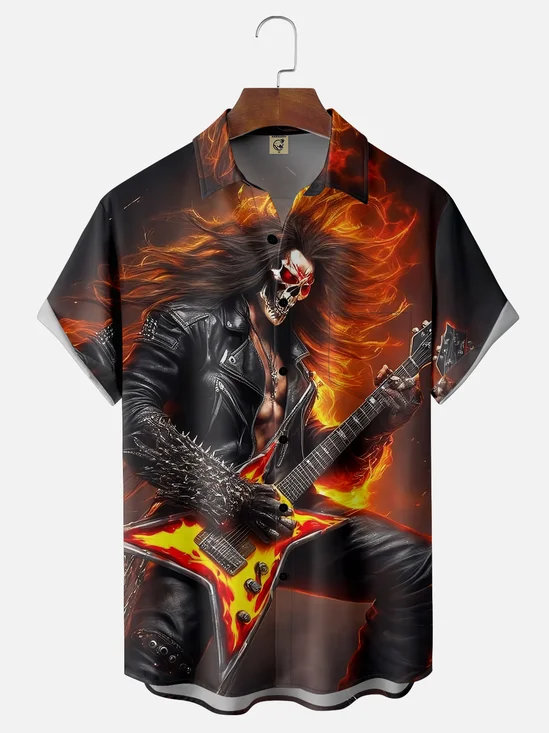 Moisture-wicking Rock Spirit Skeleton Bass Chest Pocket Casual Shirt