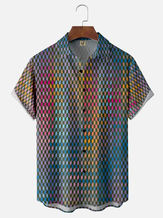 Moisture-wicking Fun Avant-garde Art Abstract Texture Chest Pocket Casual Shirt