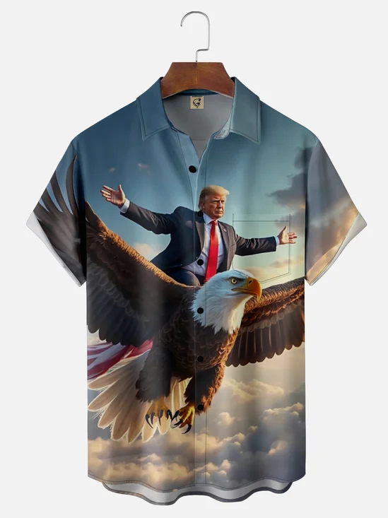 Moisture-wicking Trump Eagle Patriotic Chest Pocket Casual Shirt
