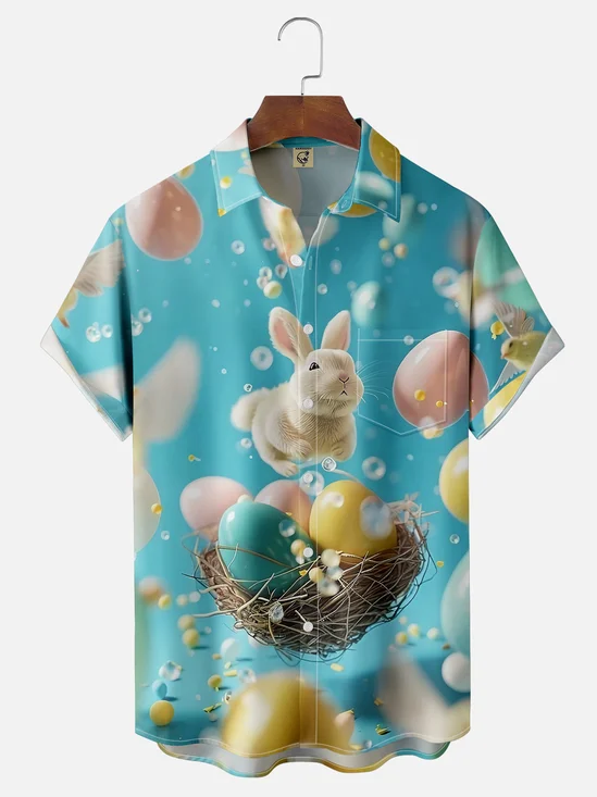 Moisture-wicking Happy Easter Bunny Egg Fun Chest Pocket Casual Shirt