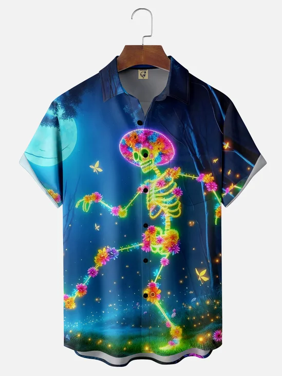 Moisture-wicking Cinco de Mayo Mexican Skull Fantasy Art Chest Pocket Casual Shirt