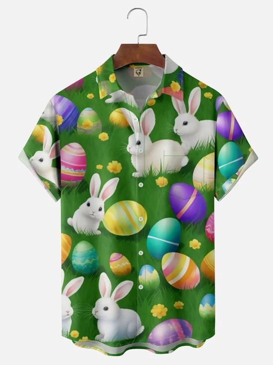 Moisture-wicking Easter Bunny Egg Chest Pocket Casual Shirt