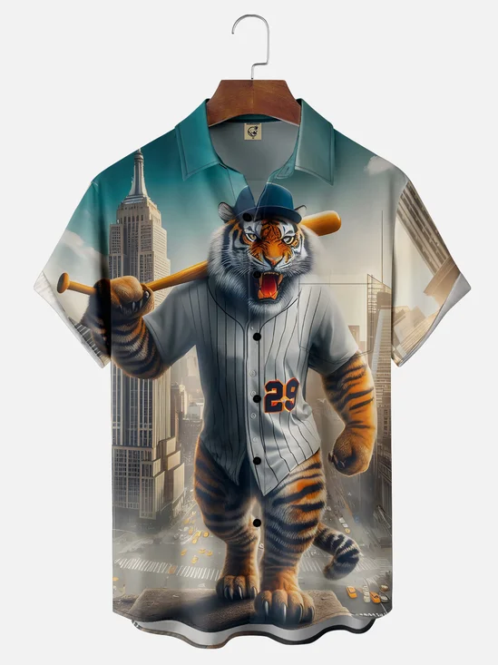 Moisture-wicking Easter Bunny Egg Cross Chest Pocket Casual Shirt