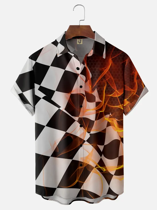 Moisture-wicking Formula One Grid Flame Chest Pocket Casual Shirt