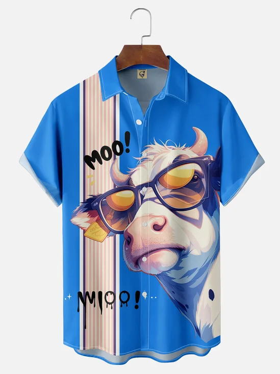 Moisture-wicking Fancy Cow Chest Pocket Casual Shirt