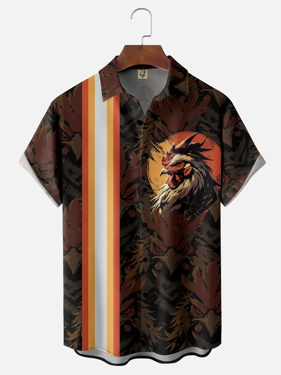 Moisture-wicking Rooster Chest Pocket Bowling Shirt